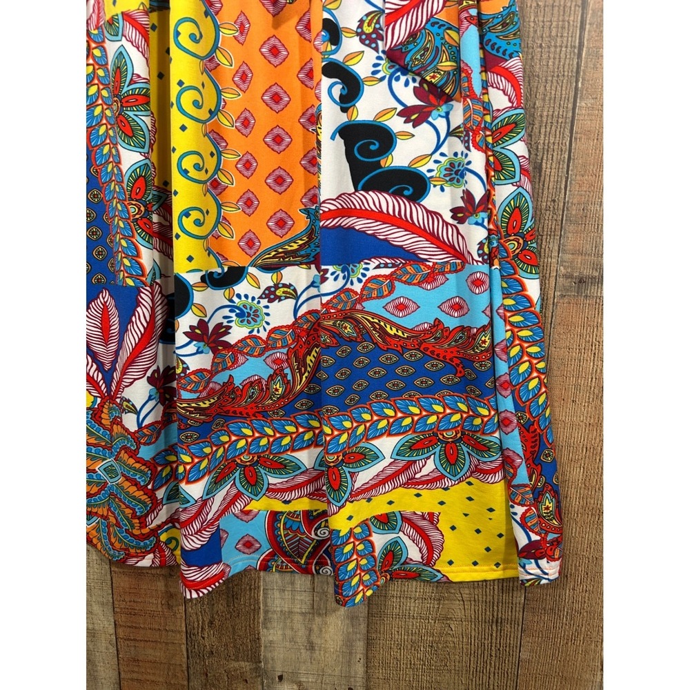 Boho Patchwork Maxi Dress Wrap Style Medium M Colorful Festival Flutter Sleeve - Picture 3 of 9